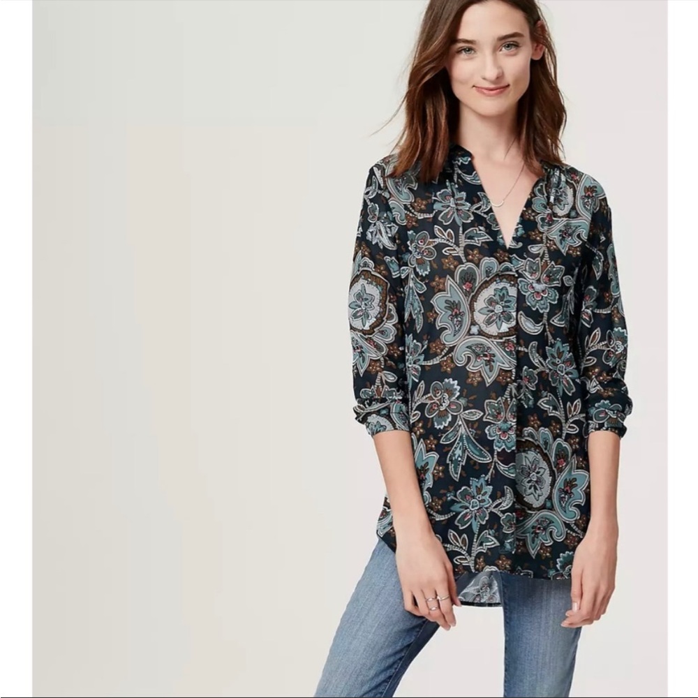LOFT sheer blue floral blouse